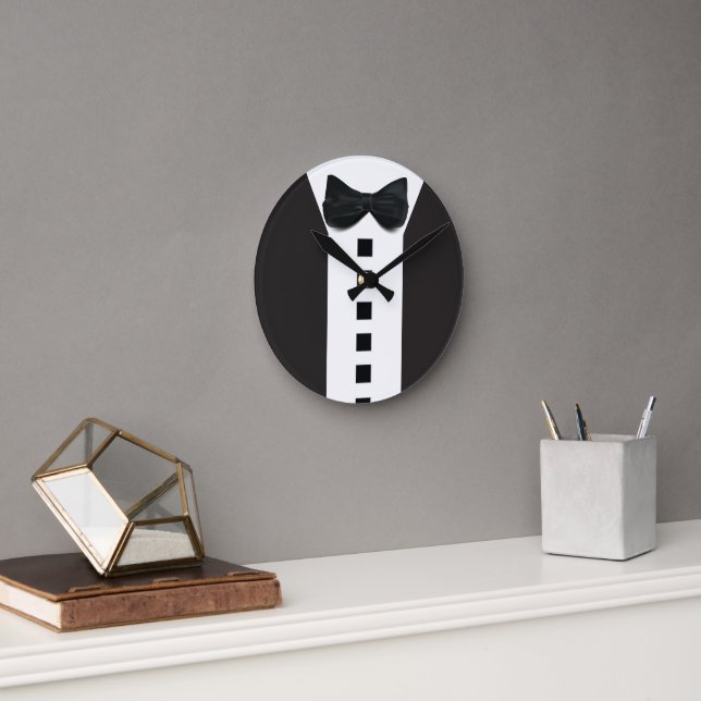 Funny Tuxedo 🎩 Black Tie Formal Round Clock (Office)