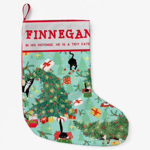 Funny Tuxedo Cat and Christmas Tree Custom Small Christmas Stocking
