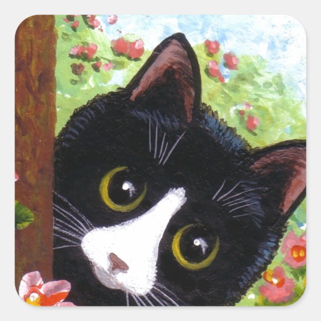 Funny Tuxedo Cat Creationarts Square Sticker (Front)