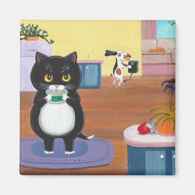 Funny Tuxedo Cat Dog Creationarts Magnet (Front)