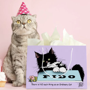 Funny Tuxedo Cat Dog's Bowl Purple Large Gift Bag