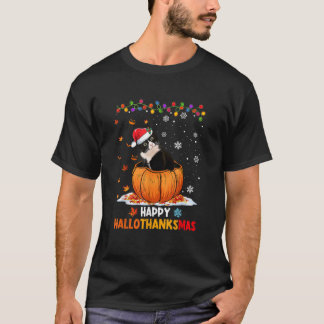 Funny Tuxedo Cat On Pumpkin Happy Hallothanksmas M T-Shirt