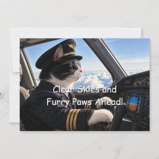 Funny Tuxedo Cat Pilot Airplane Aviation Birthday Card