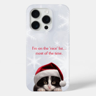 Funny Tuxedo Cat Santa Hat Nice List Personalized  iPhone 15 Pro Case