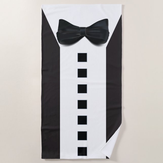 Funny Tuxedo 🎩 Cute Minimalist Elegance Beach Towel (Front)