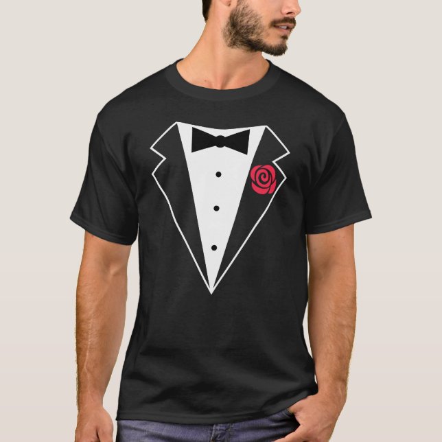 Funny Tuxedo [red rose] T-Shirt (Front)