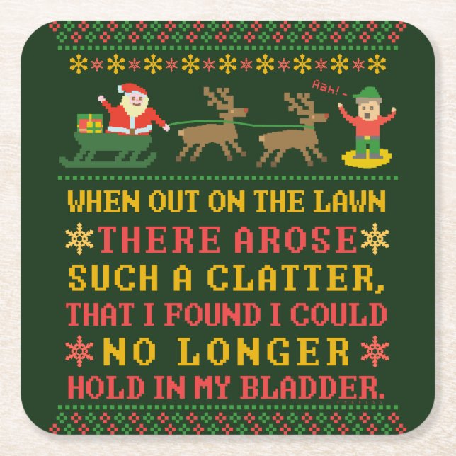 Funny Twas the Night Before Christmas Humourous Square Paper Coaster (Front)