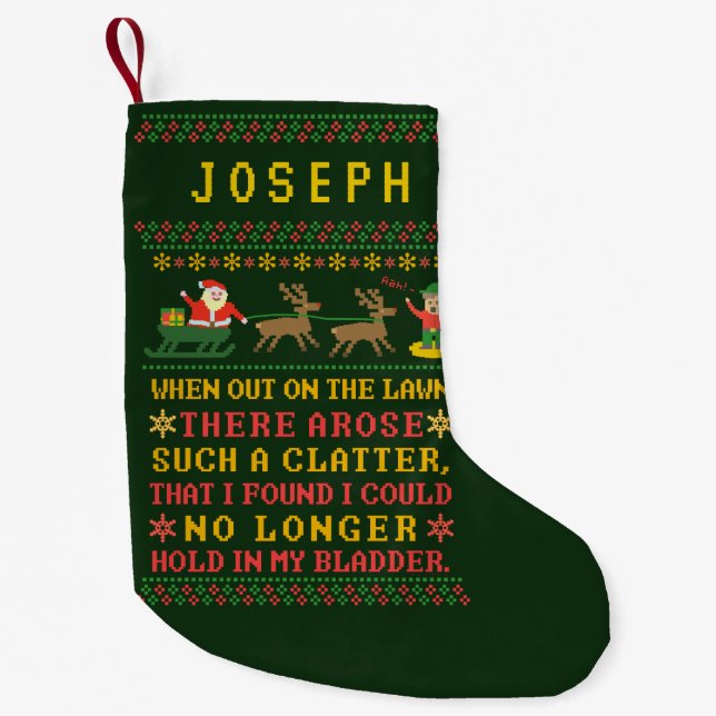Funny Twas the Night Before Christmas Personalized Small Christmas Stocking (Front)