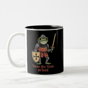 Funny T'was The 'Tism M'Lord Medieval Knight Frog  Two-Tone Coffee Mug