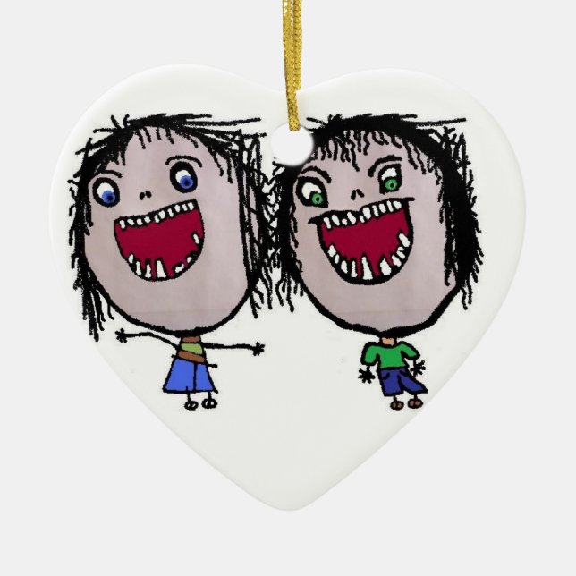 Funny Twin Christmas Ceramic Ornament (Front)