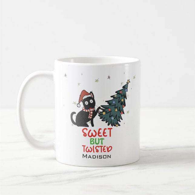 Funny Twisted  Cat Christmas Coffee Mug (Left)