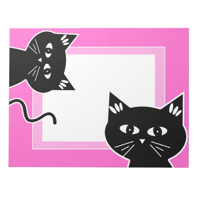 Funny Two Black Cats Hot Pink Notepad (Front)