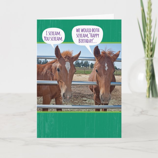 Funny Two Horse Who Are Too Hoarse Birthday Card (Front)