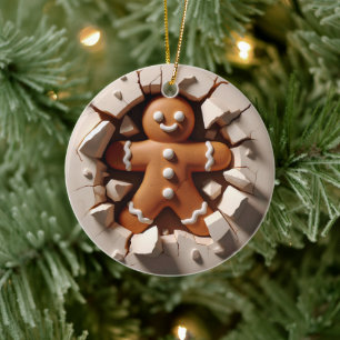 Funny Two Sided Gingerbread Man Christmas Ceramic Ornament