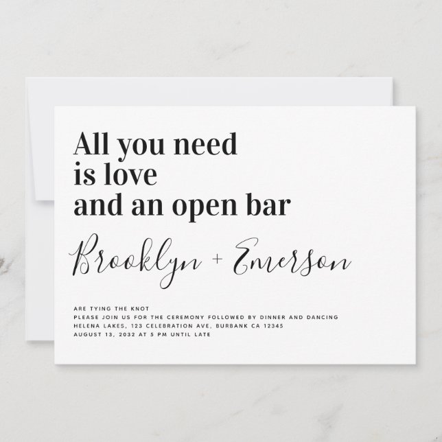 Funny Typography Black White Wedding Invitation (Front)