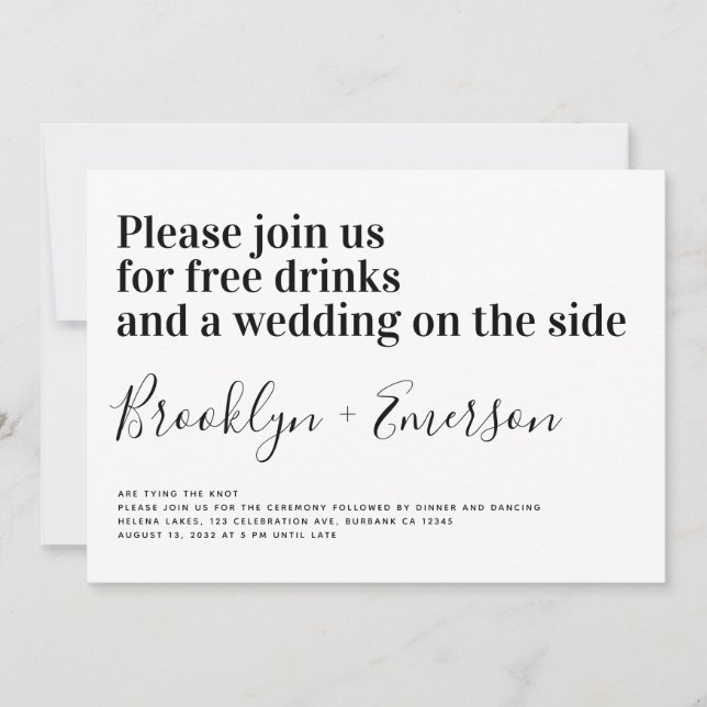 Funny Typography Black White Wedding Invitation (Front)
