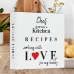 Funny typography family personalized cookbook binder<br><div class="desc">Personalized cooking with love for my hubby funny cute quote recipe cookbook binder for a cooking lover wife with modern typography and a red heart over a white background. It could be a unique recipe organizer for your family recipes or a great keepsake gift for a chef.</div>