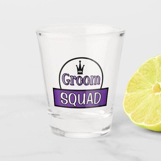 Funny typography "Groom squad" personalized text  Shot Glass (Front)