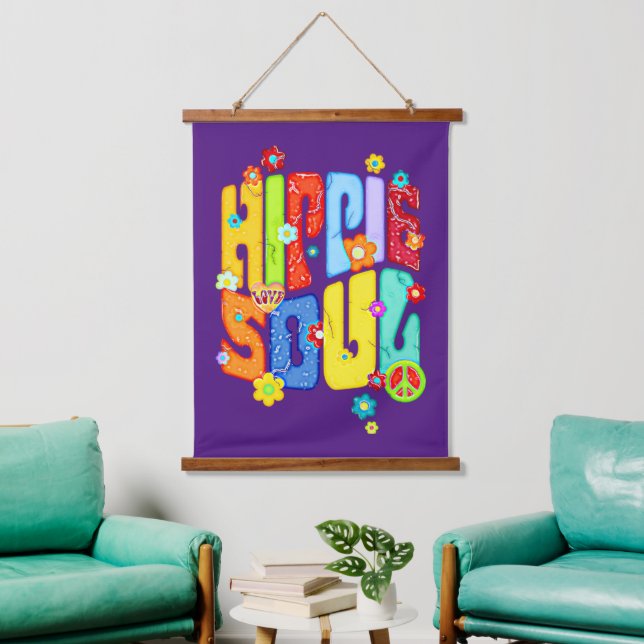 Funny Typography - HIPPIE SOUL 1 Hanging Tapestry (Living Room)