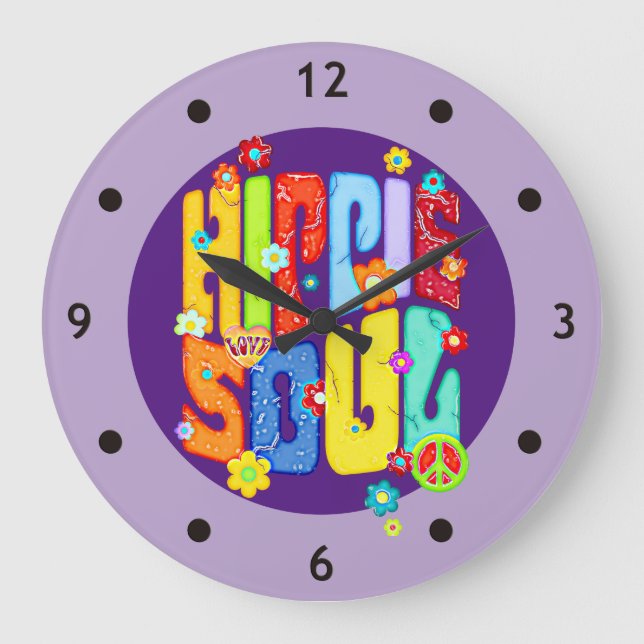 Funny Typography - HIPPIE SOUL 1 Large Clock (Front)