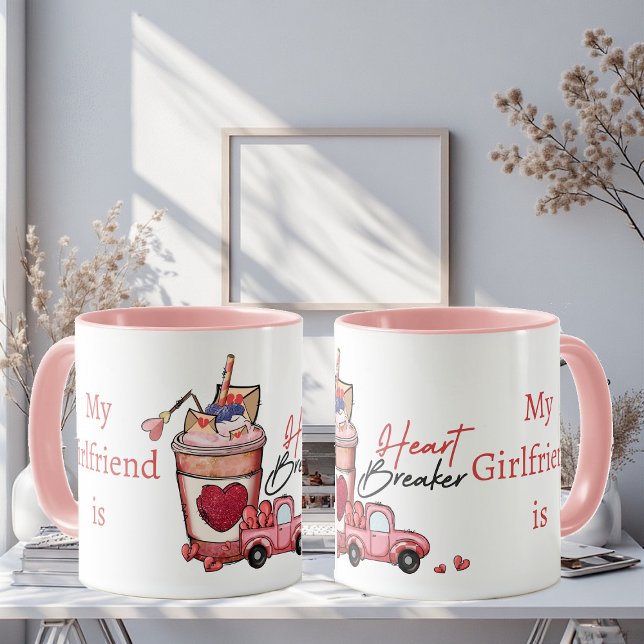 Funny Typography My Girlfriend is Heart Breaker  Mug (Funny Typography My Girlfriend is Heart Breaker Mug)
