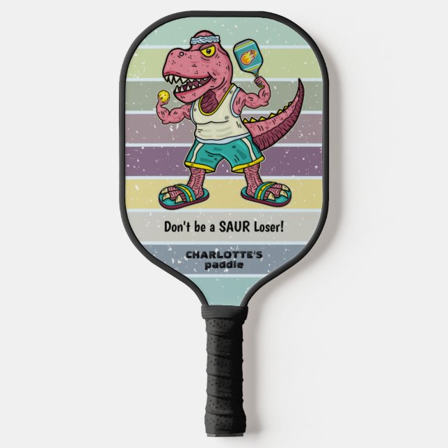 Funny Tyrannosaurus Rex Pink T-Rex Retro Custom Pickleball Paddle (Front)