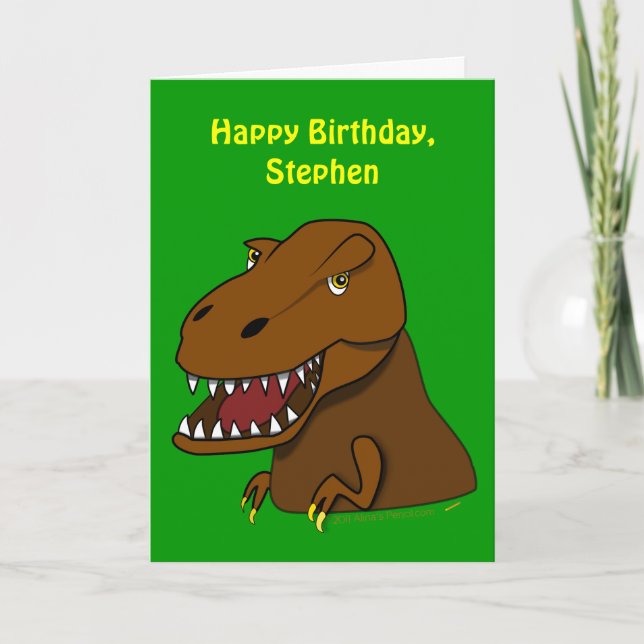 Funny Tyrranosaurus Rex Kids Birthday Custom Name Card (Front)