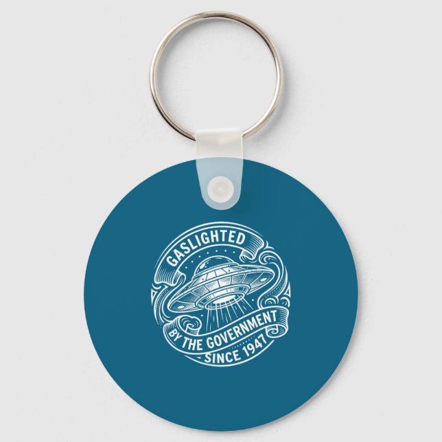 Funny Ufo Alien Gaslighted Government Artwork Keychain (Front)
