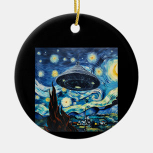 Funny UFO Sighting Starry Night Alien I Want To Be Ceramic Ornament