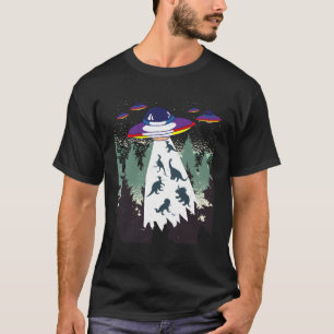 Funny Ufo Space Alien Forest Dinosaur Abduction T-Shirt