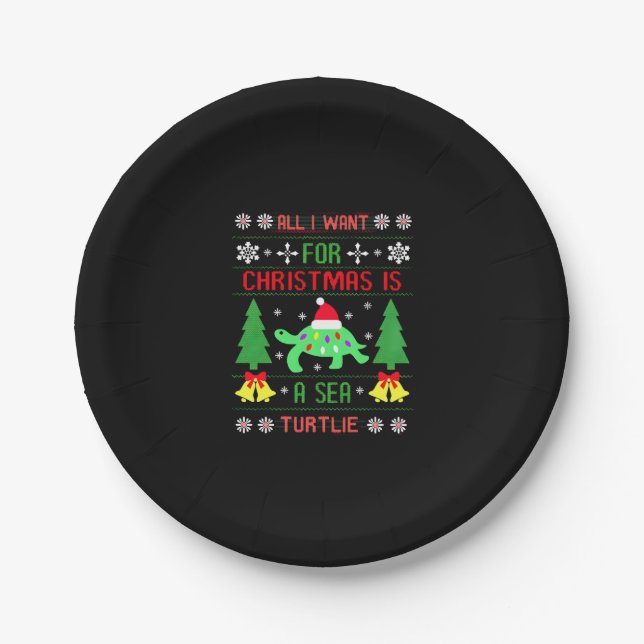 Funny Ugly All I Want For Christmas Is A Sea Turtl Paper Plate (Front)