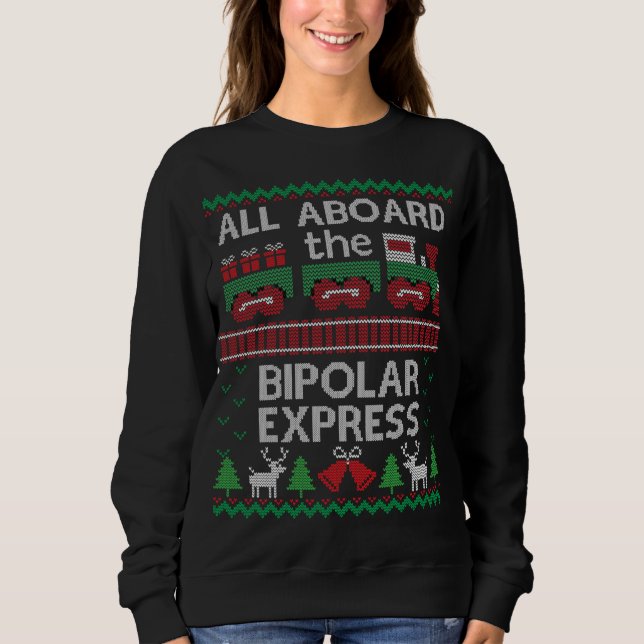 Funny Ugly Christmas Bipolar Express Train Sweater (Front)