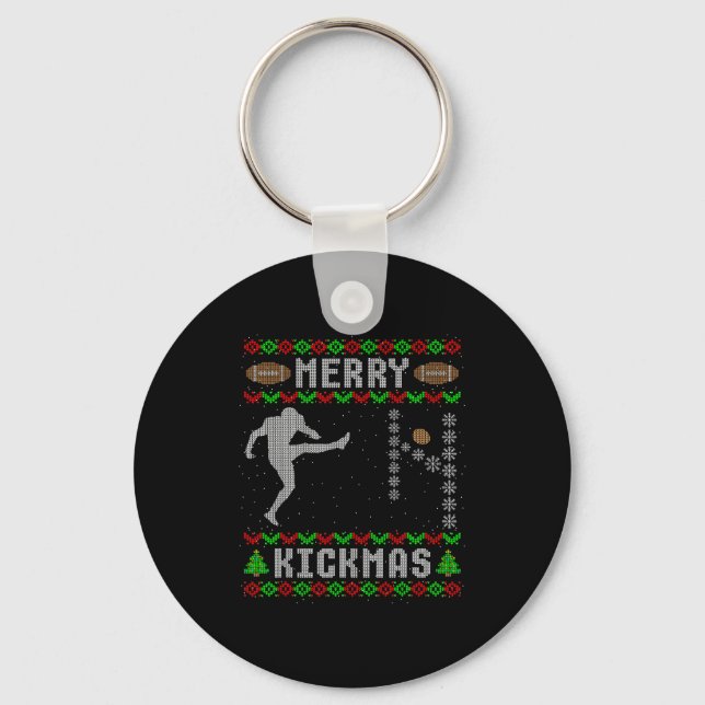 Funny Ugly Christmas Football Srt Team Kicker  Keychain (Front)