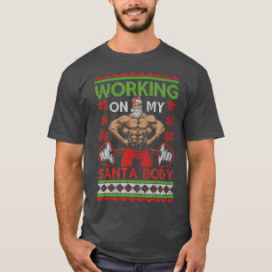 Funny Ugly Christmas Gym Weightlifting Working on  T-Shirt