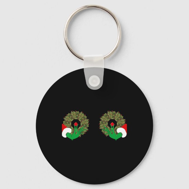 Funny Ugly Christmas Matching Couple Chest Design  Keychain (Front)