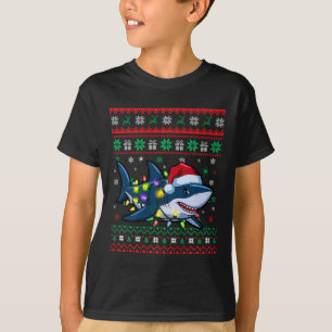 Funny Ugly Christmas Shark Santa Hat Lights Xmas  T-Shirt