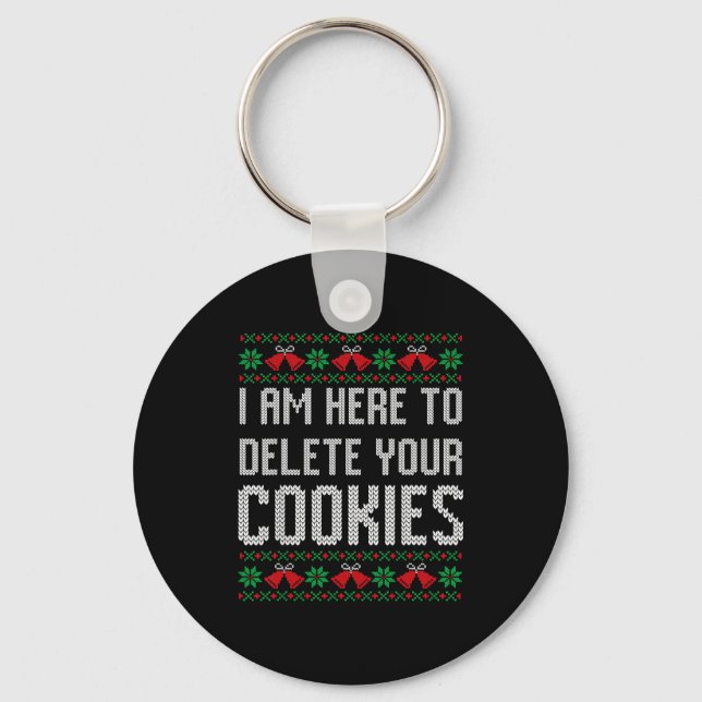 Funny Ugly Christmas Sweater Computer Geek Christm Keychain (Front)