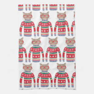 Funny Ugly Christmas Sweater, Cut Cat Lover Kitchen Towel