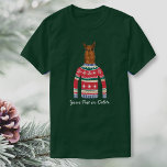 Funny Ugly Christmas Sweater Cute Llama Lover<br><div class="desc">Funny winter holiday shirt featuring a Llama wearing an "Ugly" Christmas Nordic Sweater.  Actually,  we think he's rather hip!  Personalize with your own custom text or just delete.  Makes a perfect shirt for an Ugly Christmas Sweater party or Holiday shirt for any Llama lover.</div>