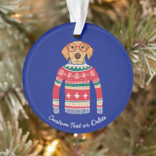 Funny Ugly Christmas Sweater, Dog Wearing Glasses Ornament