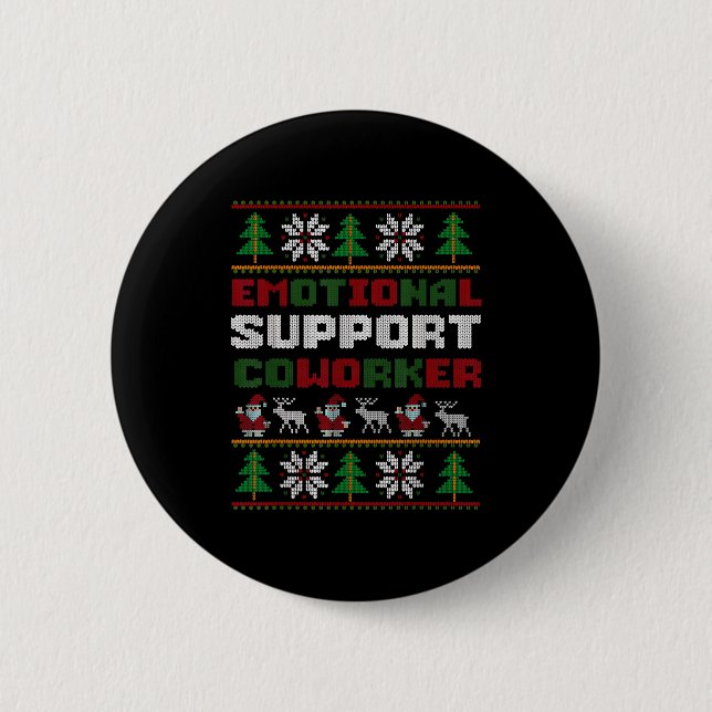 Funny Ugly Christmas Sweater Emotional Suprt Cowor 2 Inch Round Button (Front)