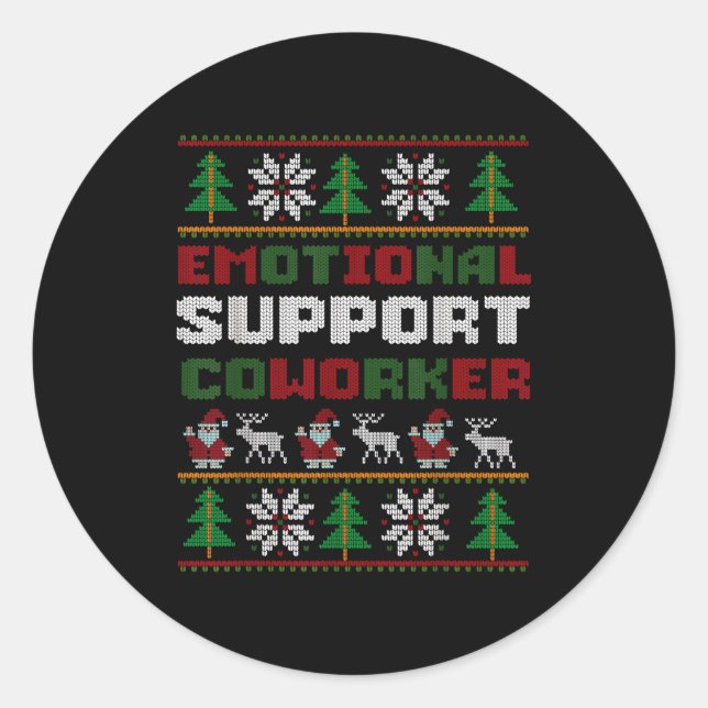 Funny Ugly Christmas Sweater Emotional Suprt Cowor Classic Round Sticker (Front)