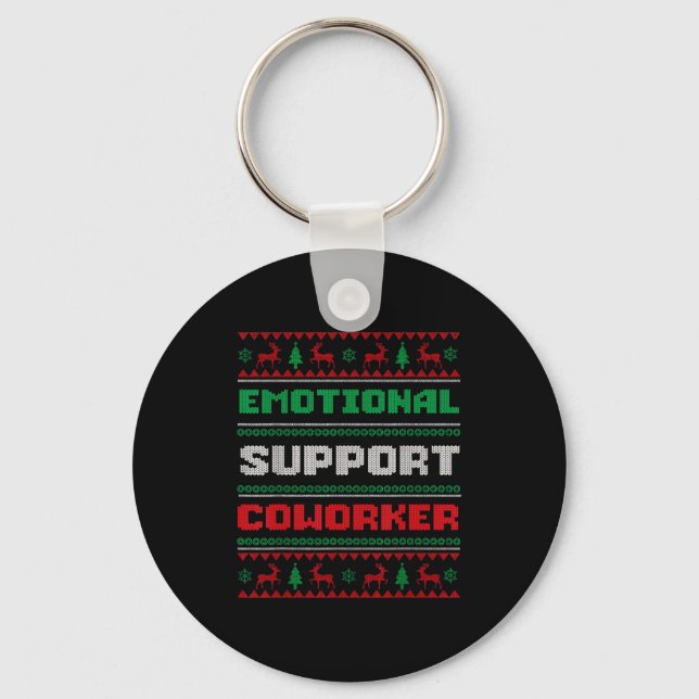 Funny Ugly Christmas Sweater Emotional Suprt Cowor Keychain (Front)