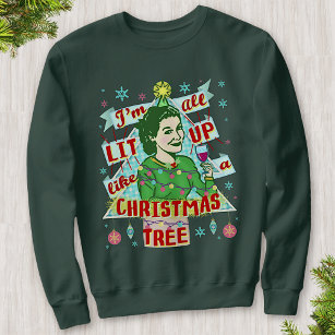Funny Ugly Christmas Sweater Retro Drinking Woman