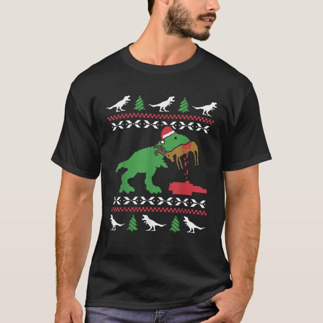 Funny Ugly Christmas Sweater Trex Reindeer Ugly Xm (Front)