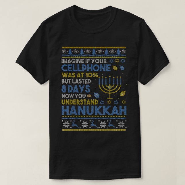 Funny Ugly Hanukkah, Chanukah Cellphone Menorah Ha T-Shirt (Design Front)