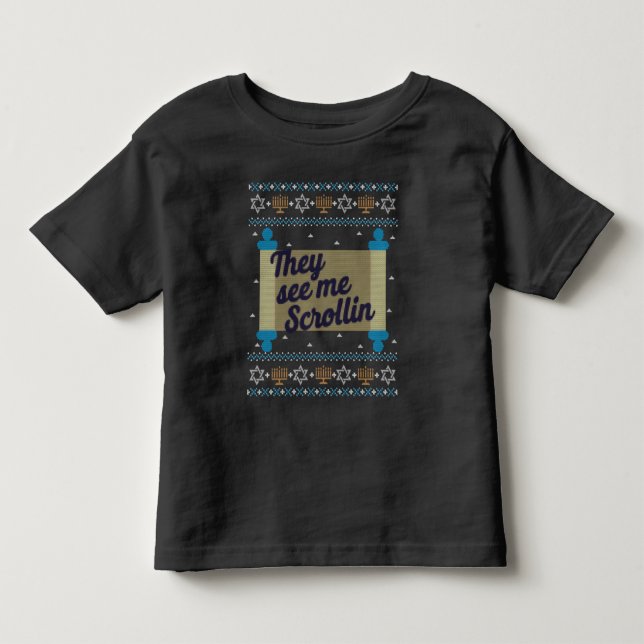 Funny Ugly Hanukkah See Me Scrollin Tee (Front)
