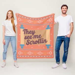 Funny Ugly Hanukkah See Me Scrollin Tee Fleece Blanket