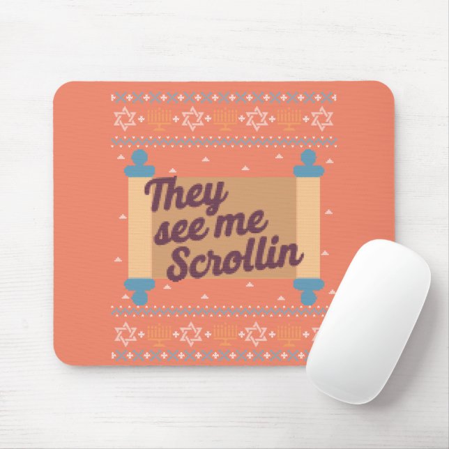 Funny Ugly Hanukkah See Me Scrollin Tee Mouse Pad (With Mouse)