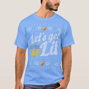 Funny Ugly Hanukkah Sweater Lets Get Lit Menorah 